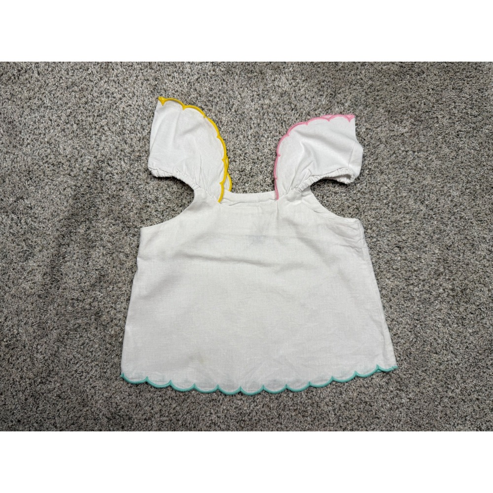 Old Navy Sleeveless Top Scalloped Flutter Strap 5T White Multi Color Summer